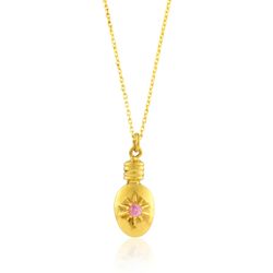 Colgante Bronce Dorado Mujer CBM0008DOCR Frasco C. Piedra Mineral Calcedonia Rosa