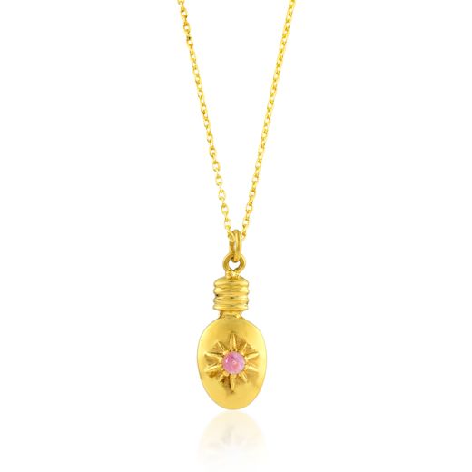 Colgante Bronce Dorado Mujer CBM0008DOCR Frasco C. Piedra Mineral Calcedonia Rosa
