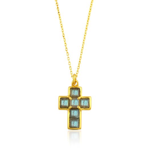 Colgante Bronce Dorado Mujer CBM0010DOLA Cruz Piedras Minerales Labradorita