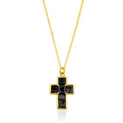Colgante Bronce Dorado Mujer CBM0010DOOX Cruz Piedras Minerales Onix Negro