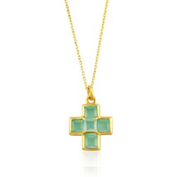 Colgante Bronce Dorado Mujer CBM0011DOCA Cruz Piedras Minerales Calcedonia