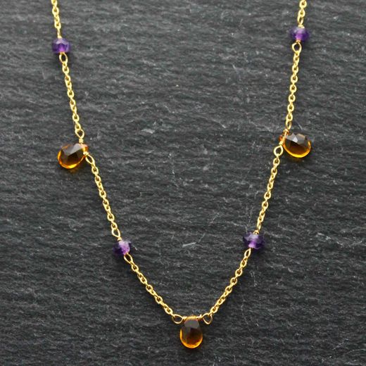 Colgante Bronce Dorado Mujer COM0020BRDOCI Piedras Minerales Amatista+Citrino