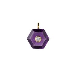 Colgante Bronce Dorado Mujer CTM0006DOAM Piedra Mineral Amatista Hexagonal