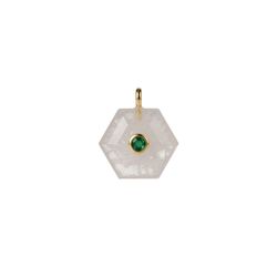 Colgante Bronce Dorado Mujer CTM0006DOBC Piedra Mineral Cuarzo Blanco Hexagonal