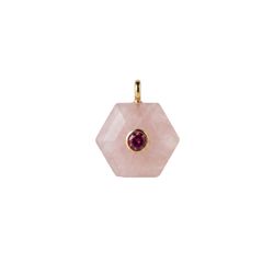 Colgante Bronce Dorado Mujer CTM0006DOCR Piedra Mineral Cuarzo Rosa Hexagonal