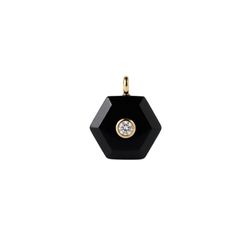 Colgante Bronce Dorado Mujer CTM0006DOOX Piedra Mineral Onix Negro Hexagonal