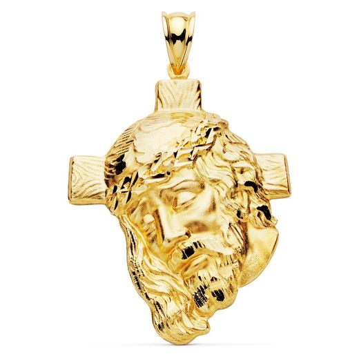 Pendentif Tête de Christ Or 18kt Croix 40x30mm 26000027