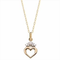 Vedhæng med Disney-kæde 9k guld Bicolor Sølv 9K0011C Heart Princess Crown
