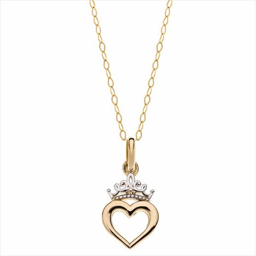 Vedhæng med Disney-kæde 9k guld Bicolor Sølv 9K0011C Heart Princess Crown