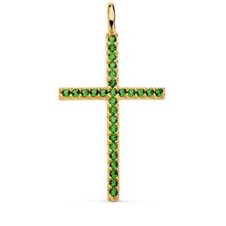 Colgante Cruz Oro 18kts 37x19mm 22352-VE Circonitas Verdes