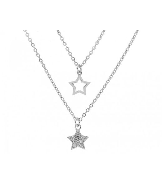 Colgante Doble Plata Liska Mujer LAD4662CL Estrellas Circonitas