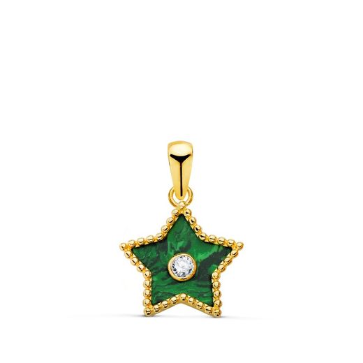 Malachite Star Pendant with Zirconia in 18kt Gold, 12x11mm, 21433-5