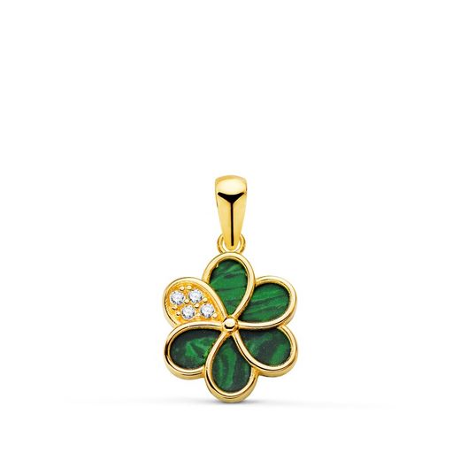Malachite Petal Flower Pendant Zirconia 18kt Gold 10x10mm 21436-5