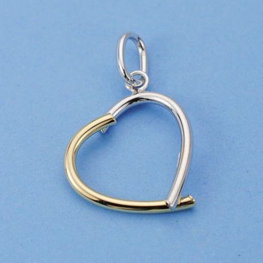 18kts Bicolor Gold Hollow Heart Pendant 20x20mm 16226