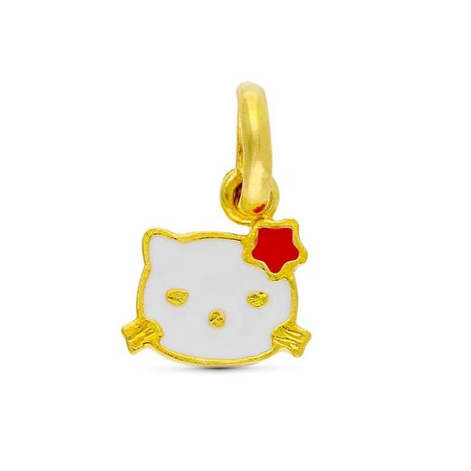 18k Gold Enamel Kitty Pendant 10x9 mm Baby 15991-5
