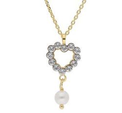 Colgante Liska Plata Dorada LSW4433CL-D Corazón Cristales Blancos Colgantes Perlas