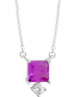 Colgante Liska Plata MED390CL-L Circonita Cuadrada Morada Bicolor Blanca