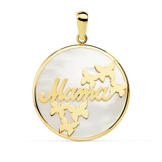 18kts Gold Butterfly Mama Pendant 20mm 16922 Mother-of-pearl