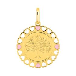 Colgante Metal Chapado Oro Argyor MRM (CH)136457 Círculo Árbol De La Vida Corazones Rosados