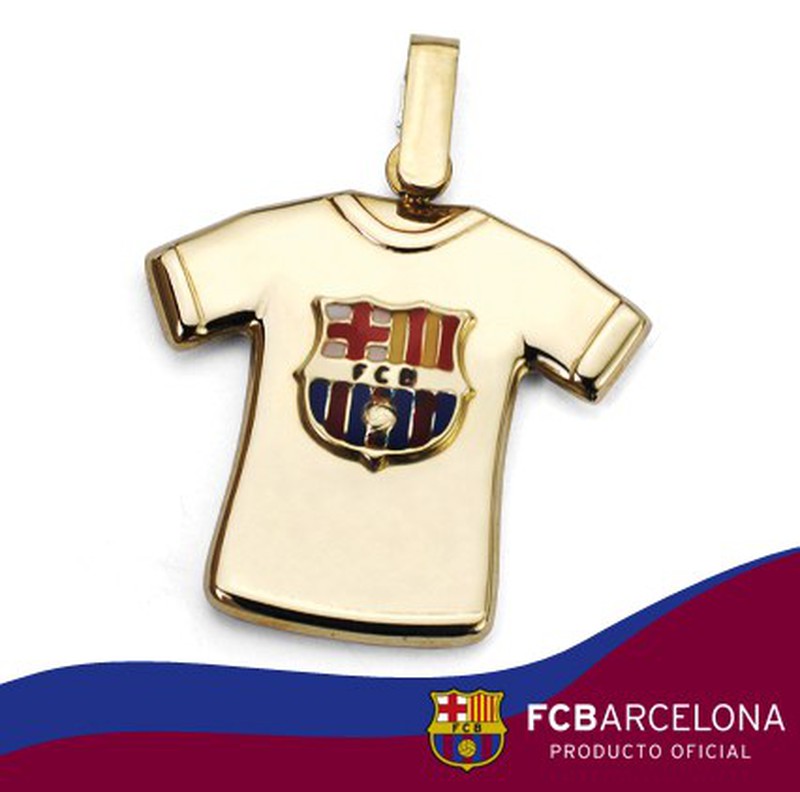 vrachtauto heilige Duur 18kts gouden hanger FC Barcelona schild T-shirt geëmailleerd 10-152 —  Joyeriacanovas
