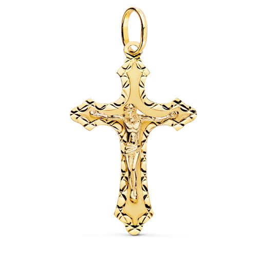 Colgante Oro 18kts Cruz C. Cristo Tallada 35x22mm P4351