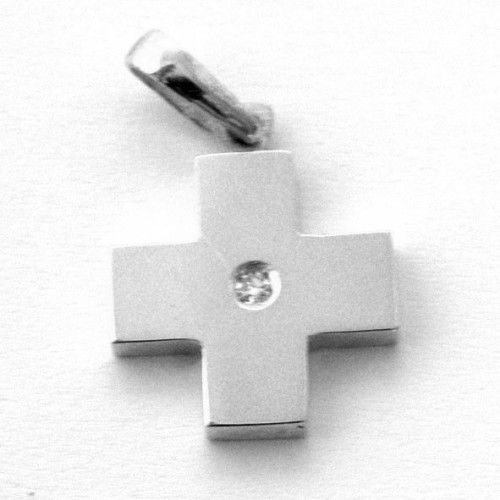 Colgante Oro Blanco 18kts Cruz Con Brillante 13x13mm C1/10836/1