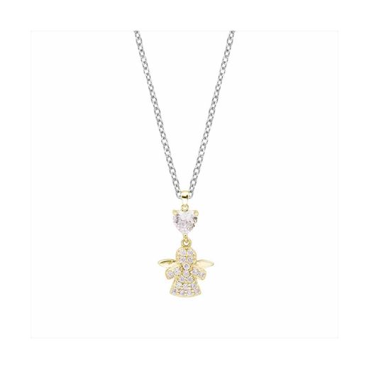 Colgante Plata-Acero Bicolor Dorado Mujer P17025GP Ángel C. Circonitas 42cm