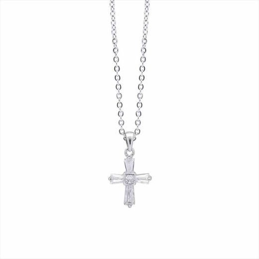 Colgante Plata-Acero Mujer P01088 Cruz C. Circonitas 42cm