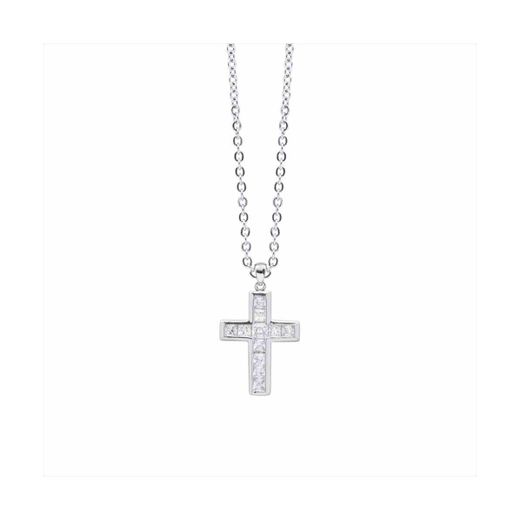 Colgante Plata-Acero Mujer P01090 Cruz C. Circonitas 42cm