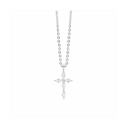Colgante Plata-Acero Mujer P01250 Cruz C. Circonitas 42cm