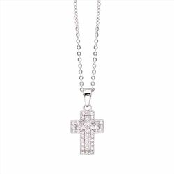 Colgante Plata-Acero Mujer P05306 Cruz C. Circonitas 42cm