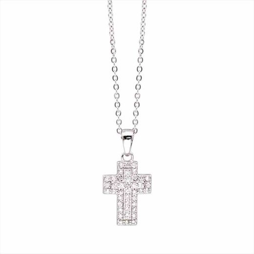 Colgante Plata-Acero Mujer P05306 Cruz C. Circonitas 42cm
