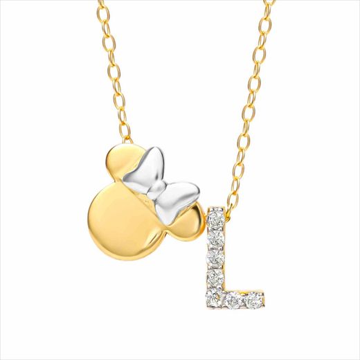 Colgante Plata Bicolor Dorada AG0144CL Minnie Mouse - Letra L Circonitas