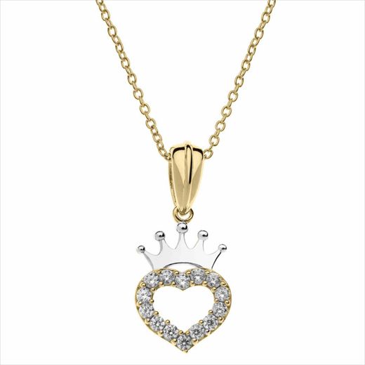 Colgante Plata Bicolor Dorada AG0147C Corazón Corona Circonitas