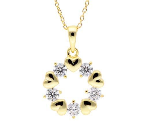 Colgante Plata Bicolor Dorada Liska LAD7343CL-D Círculo Corazones Circonitas