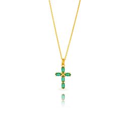 Colgante Plata Dorada 19mm COZ0385DOZV Cruz Circonita Verde