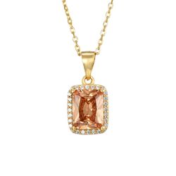 Colgante Plata Dorada Circonita Champagne Rectangular 7x9mm COZ0321DOZC 36+4cm