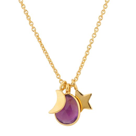 Colgante Plata Dorada Mujer COM0013DOAM Luna & estrella Piedra Mineral Amatista