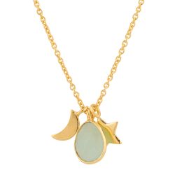 Colgante Plata Dorada Mujer COM0013DOCA Luna & estrella Piedra Mineral Calcedonia