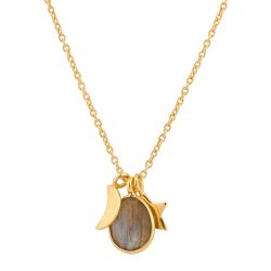 Colgante Plata Dorada Mujer COM0013DOLA Luna & estrella Piedra Mineral Labradorita