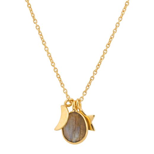 Colgante Plata Dorada Mujer COM0013DOLA Luna & estrella Piedra Mineral Labradorita