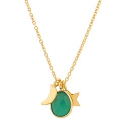 Colgante Plata Dorada Mujer COM0013DOOV Luna & estrella Piedra Mineral Onix Verde