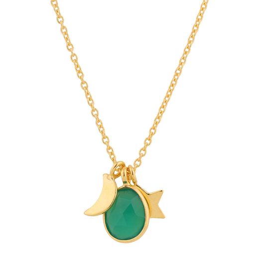 Colgante Plata Dorada Mujer COM0013DOOV Luna & estrella Piedra Mineral Onix Verde