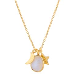 Colgante Plata Dorada Mujer COM0013DOPL Luna & estrella Piedra Mineral Piedra Luna