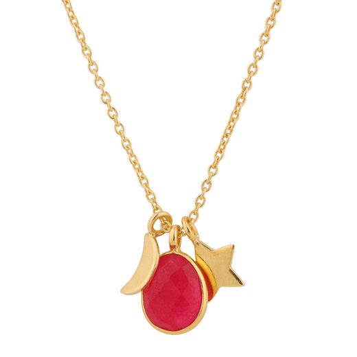 Colgante Plata Dorada Mujer COM0013DORU Luna & estrella Piedra Mineral Rubí