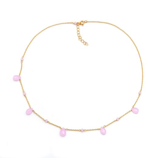 Colgante Plata Dorada COM0015DOCR Piedras Minerales Cuarzo Rosa
