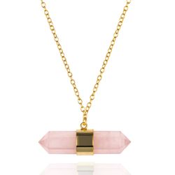 Colgante Plata Dorada COM0104DOCR Piedra Mineral Cuarzo Rosa