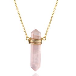 Colgante Plata Dorada COM0105DOCR Piedra Mineral Cuarzo Rosa