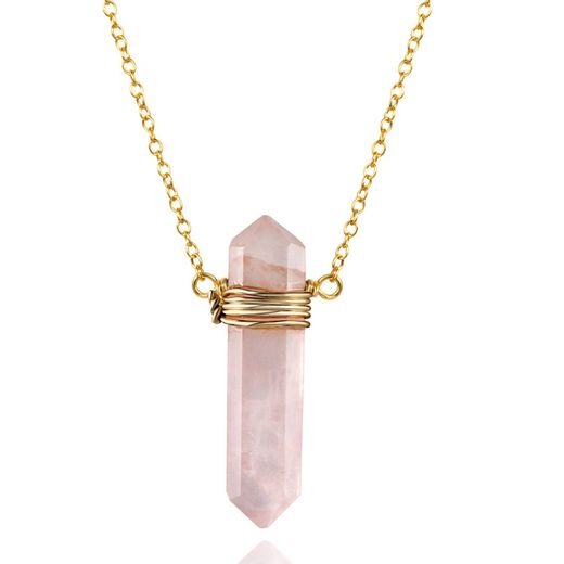 Colgante Plata Dorada COM0105DOCR Piedra Mineral Cuarzo Rosa