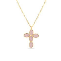 Colgante Plata Dorada COM0131DOCR Cruz Piedra Mineral Cuarzo Rosa